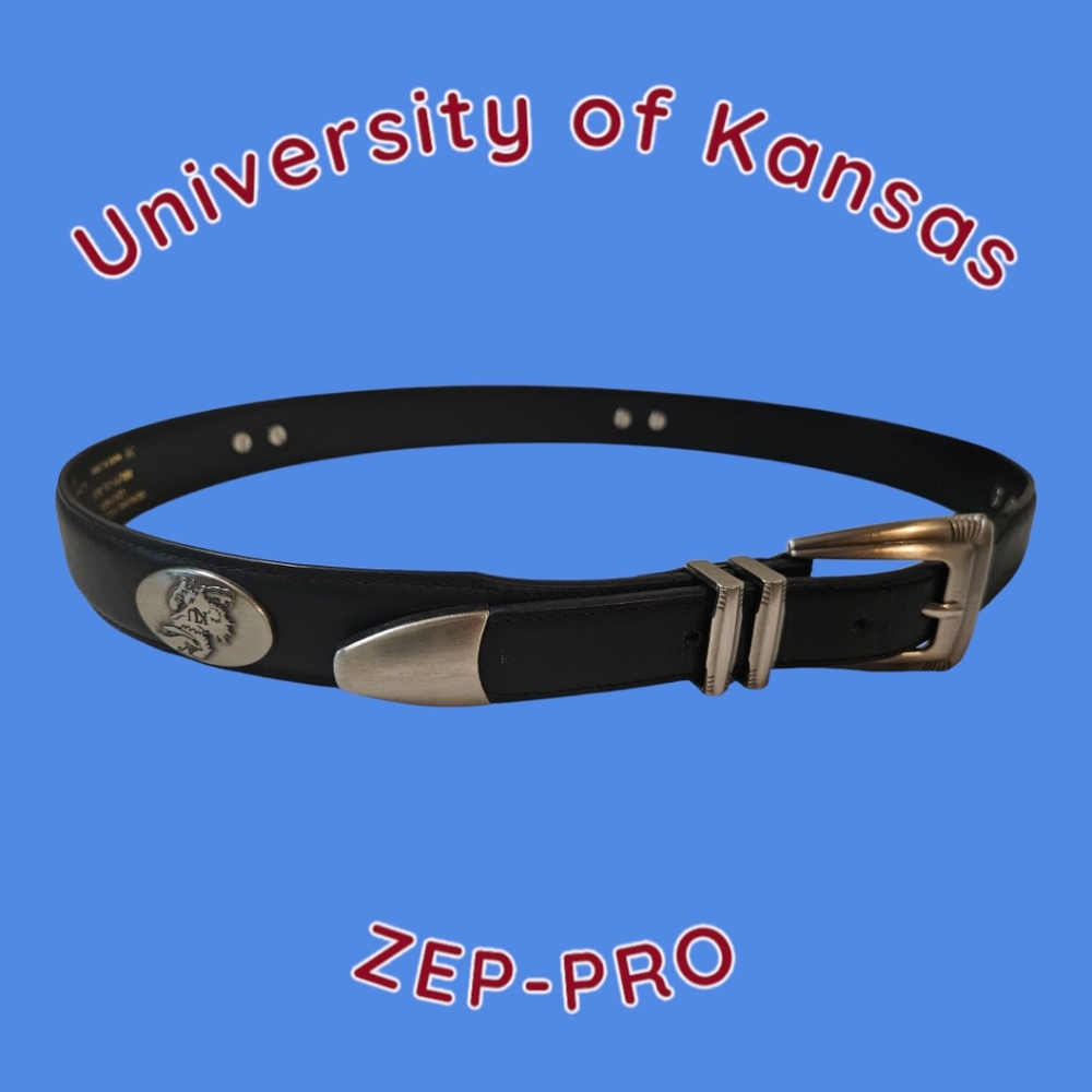 ZEP-PRO NCAA Kansas Jayhawks Leather Concho Tapered Tip Belt
